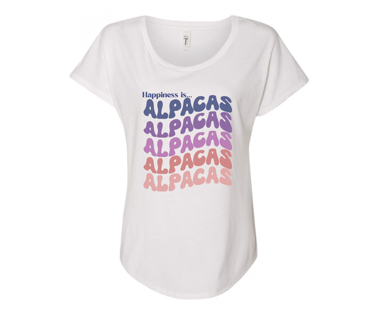 Happiness is Alpacas Ladies Tee Shirt - In White & Grey