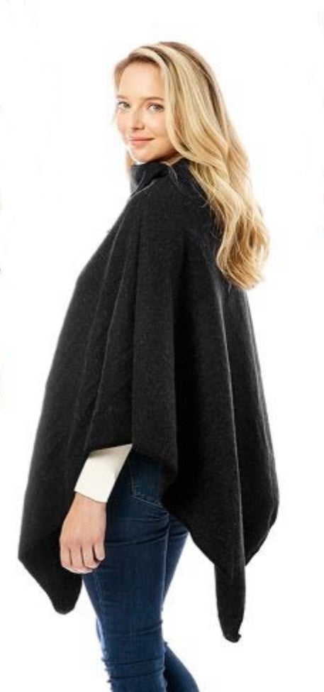 Thick Folded Neck 2 Button Poncho