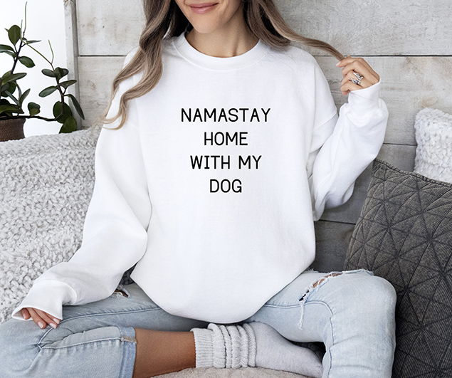 Namastay Home With My Dog Blue Women's 3 Piece Dog Pajama Set - In 3 Color Choices