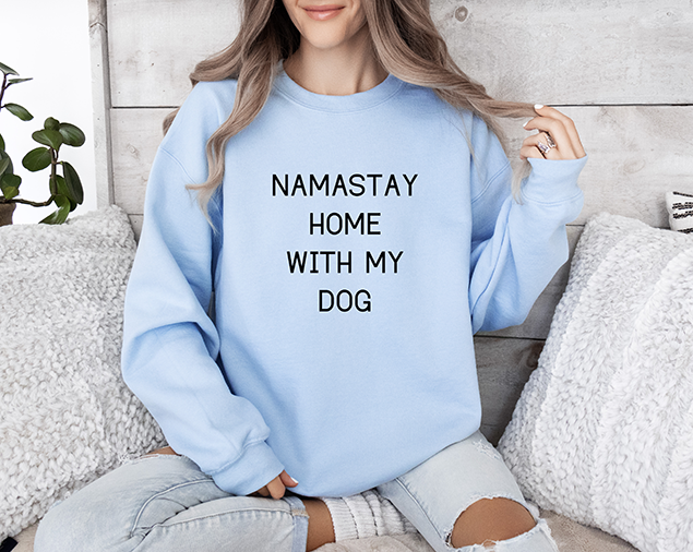 Namastay Home With My Dog Blue Women's 3 Piece Dog Pajama Set - In 3 Color Choices