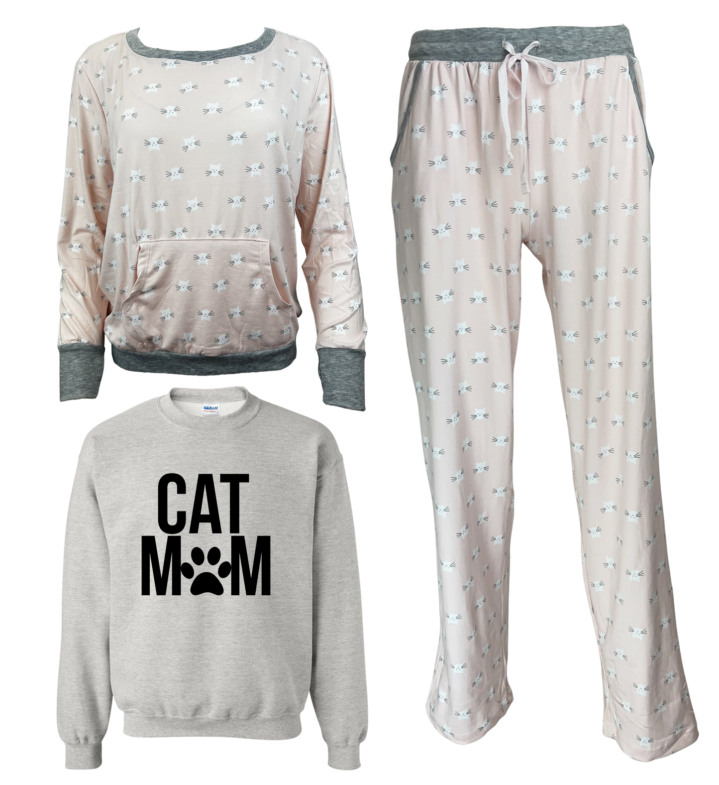 Cat Mom Women's 3 Piece Cat Pajama Set - In 3 Color Choices