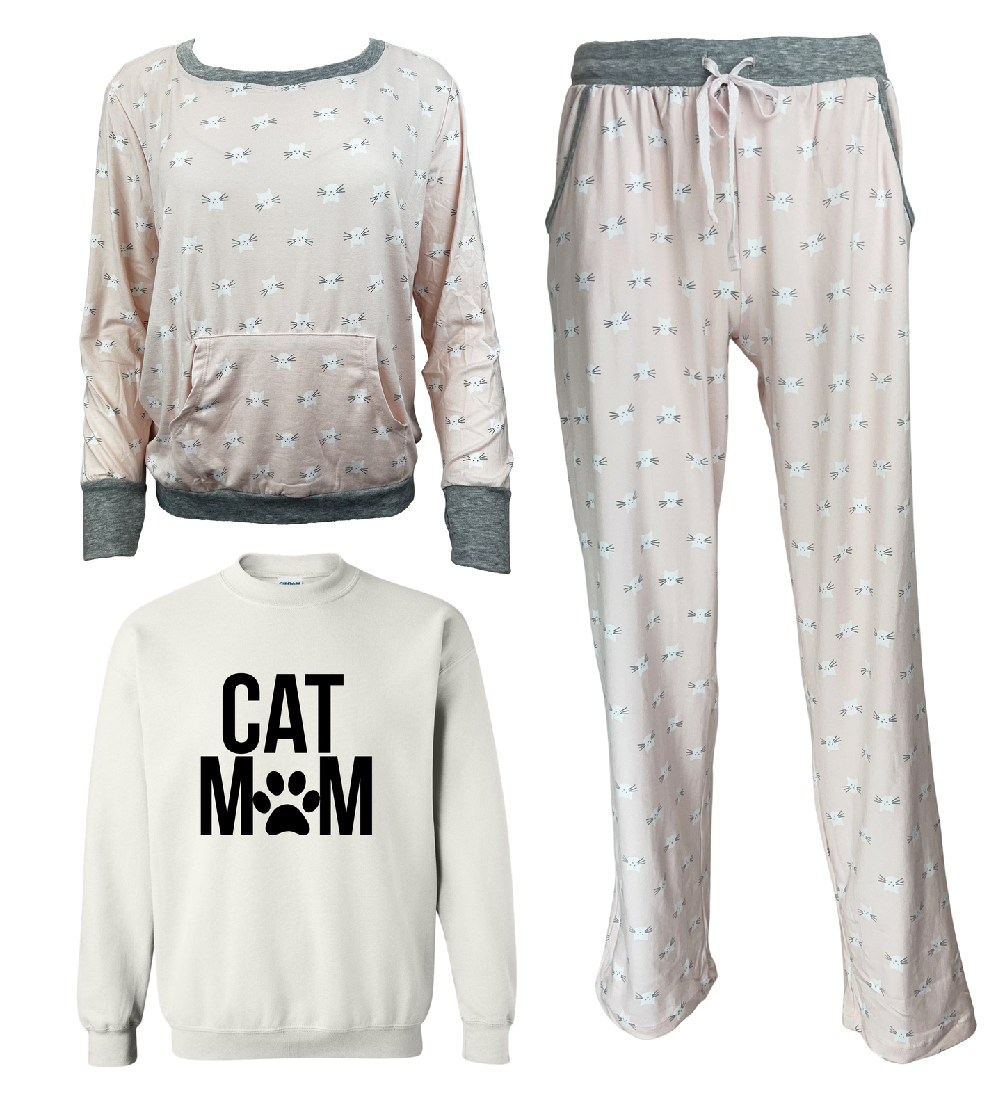 Cat Mom Women's 3 Piece Cat Pajama Set - In 3 Color Choices