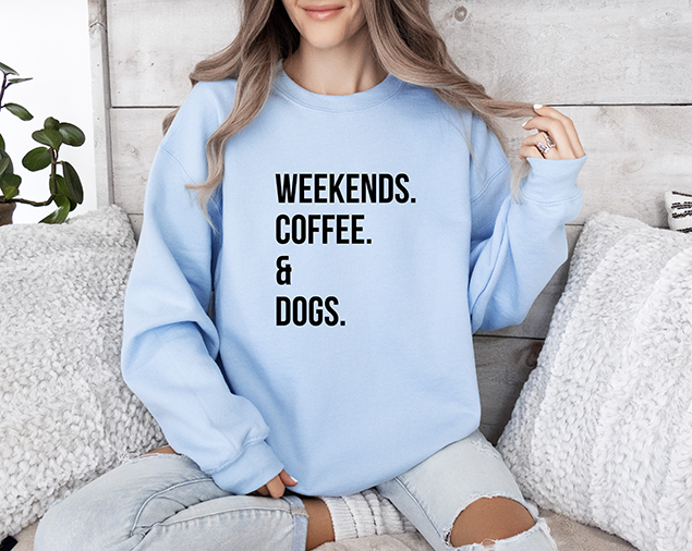 Weekends, Coffee, & Dogs Blue Women's 3 Piece Dog Pajama Set - In 3 Color Choices