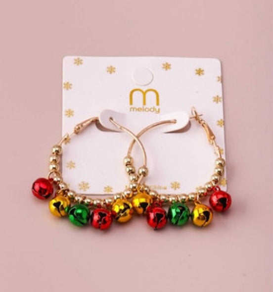 Jingle Bell Holiday Hoop Earrings - Gold