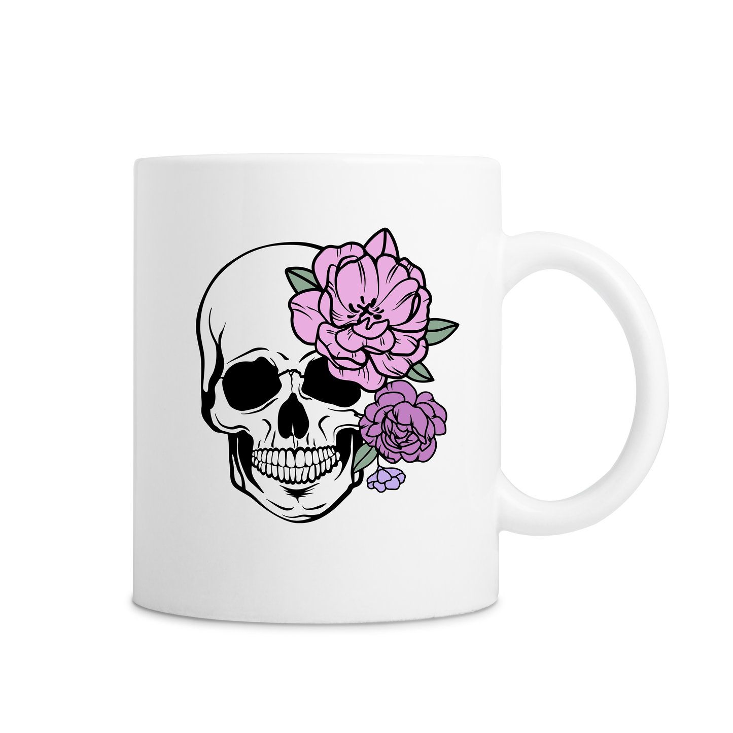 Purple Floral Skull Mug - White