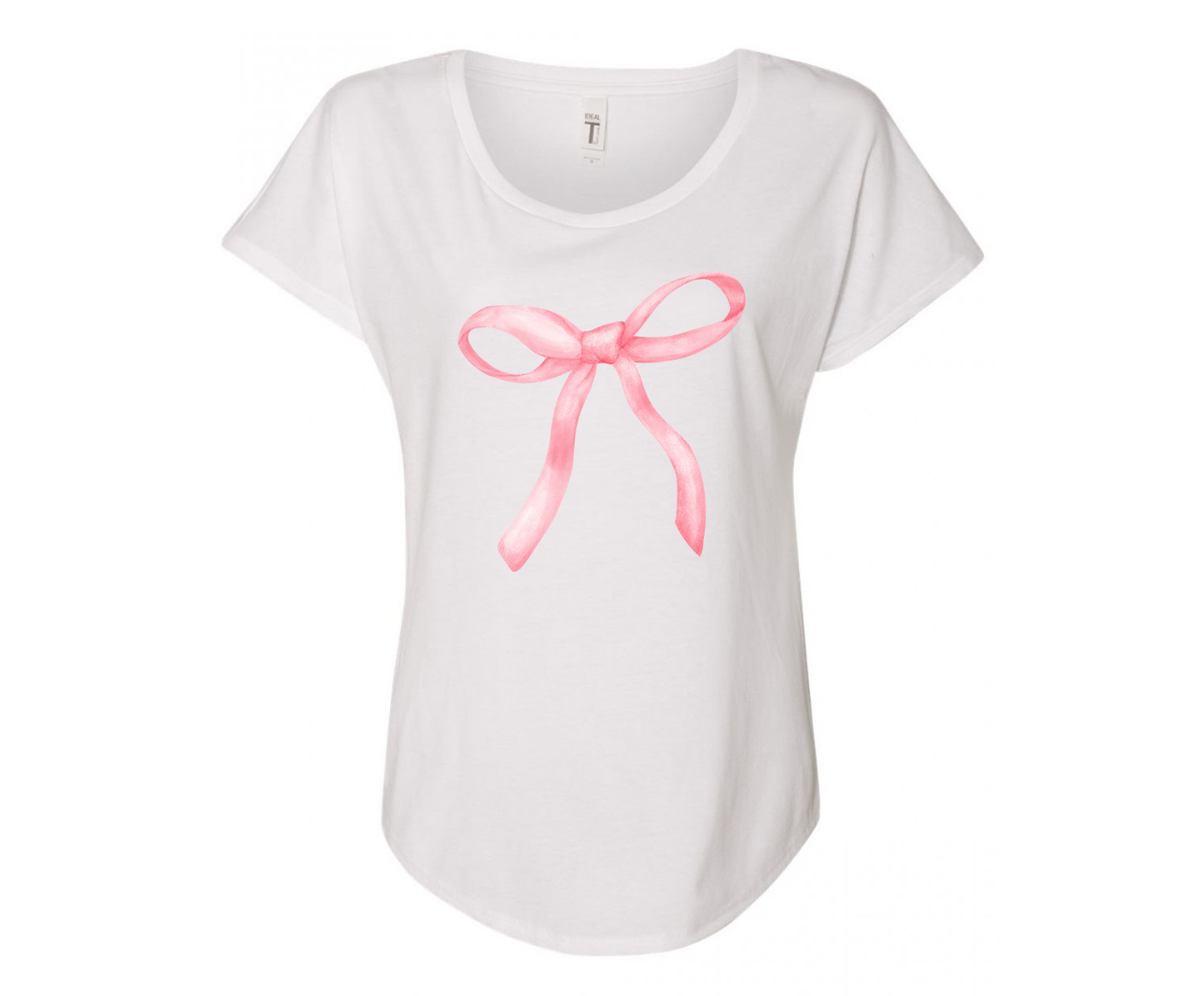 Sweet Pink Bow Ladies Tee Shirt - In Grey & White