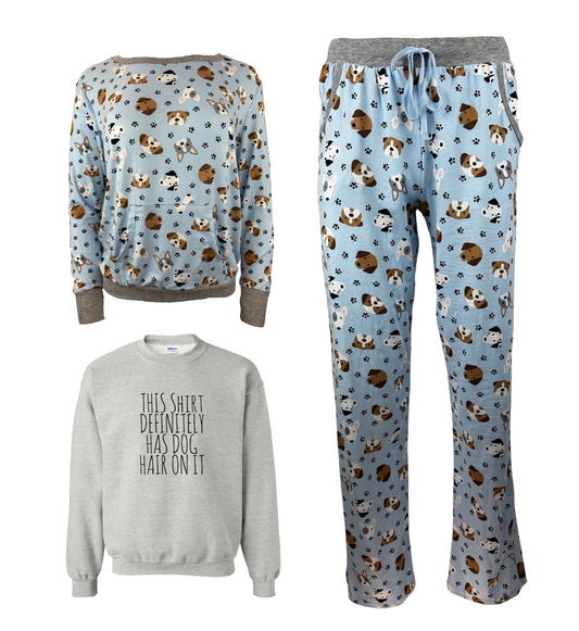 This Shirt Definitely Has Dog Hair On It Blue Women's 3 Piece Dog Pajama Set - In 3 Color Choices