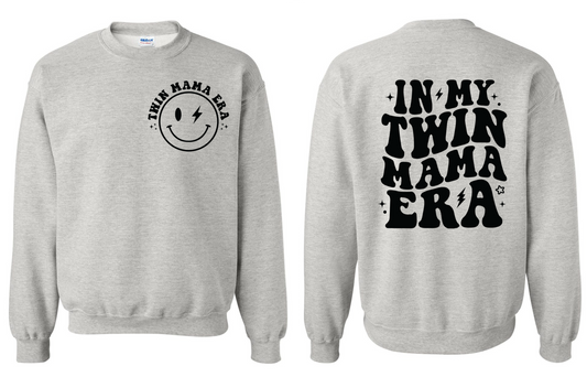 In My Twin Mama Era Crewneck Sweatshirt - In Grey & White