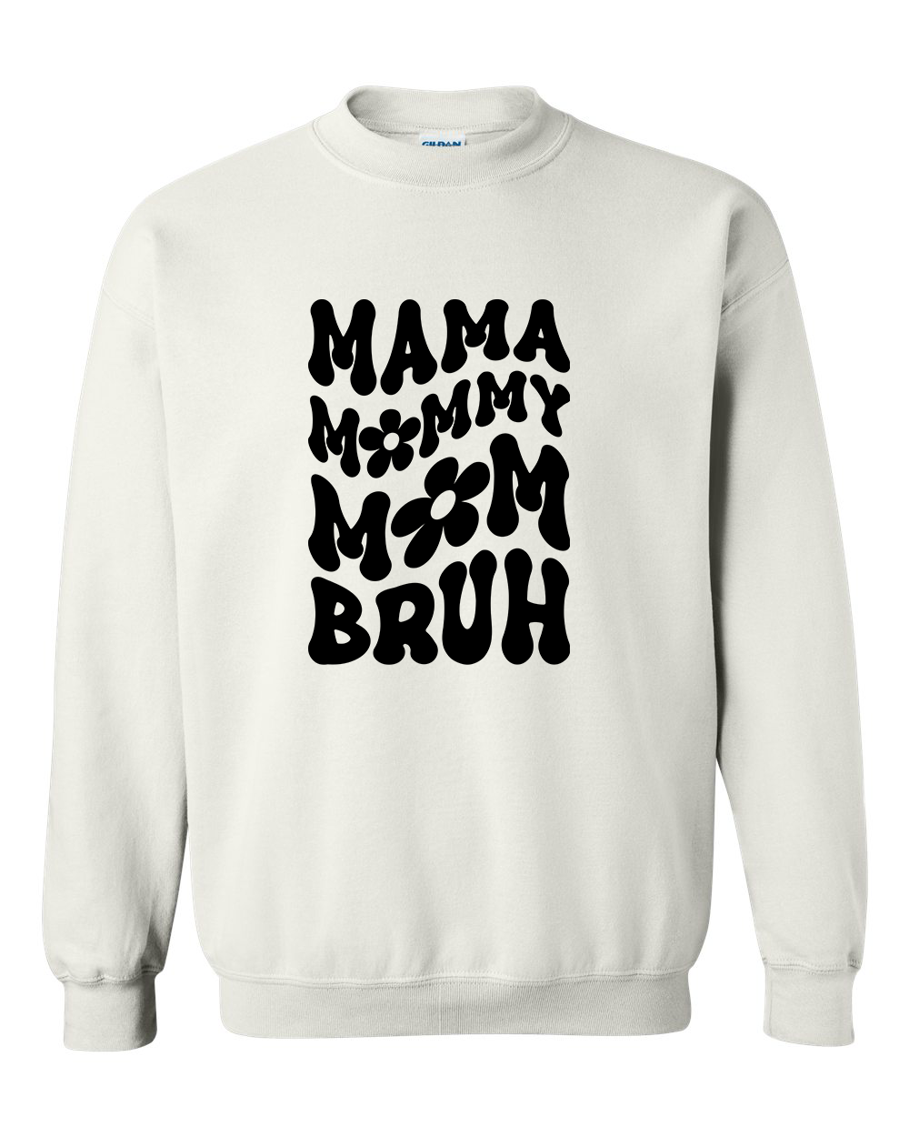 Mama Mommy Mom Bruh Daisy Wavy Crewneck Sweatshirt - In Grey & White