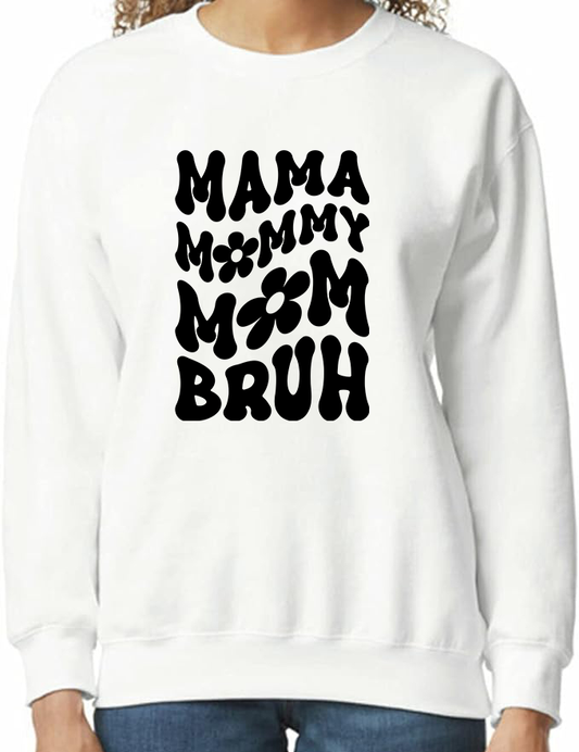 Mama Mommy Mom Bruh Daisy Wavy Crewneck Sweatshirt - In Grey & White