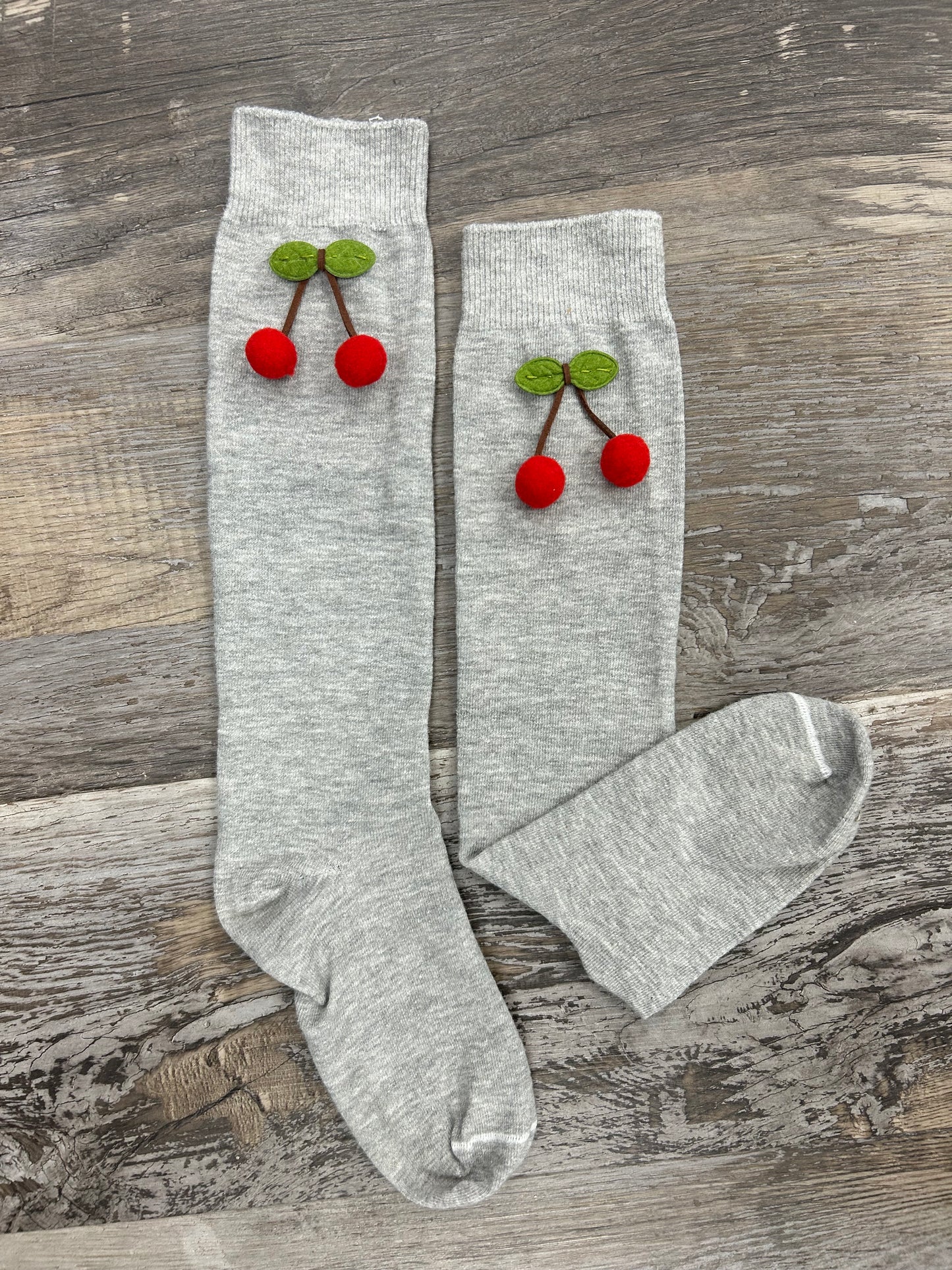 Hand Made Cherry Grey Crew Socks