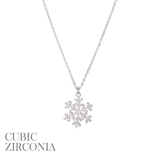 CZ Snowflake Silver Pendant Necklace - In Gold & Silver