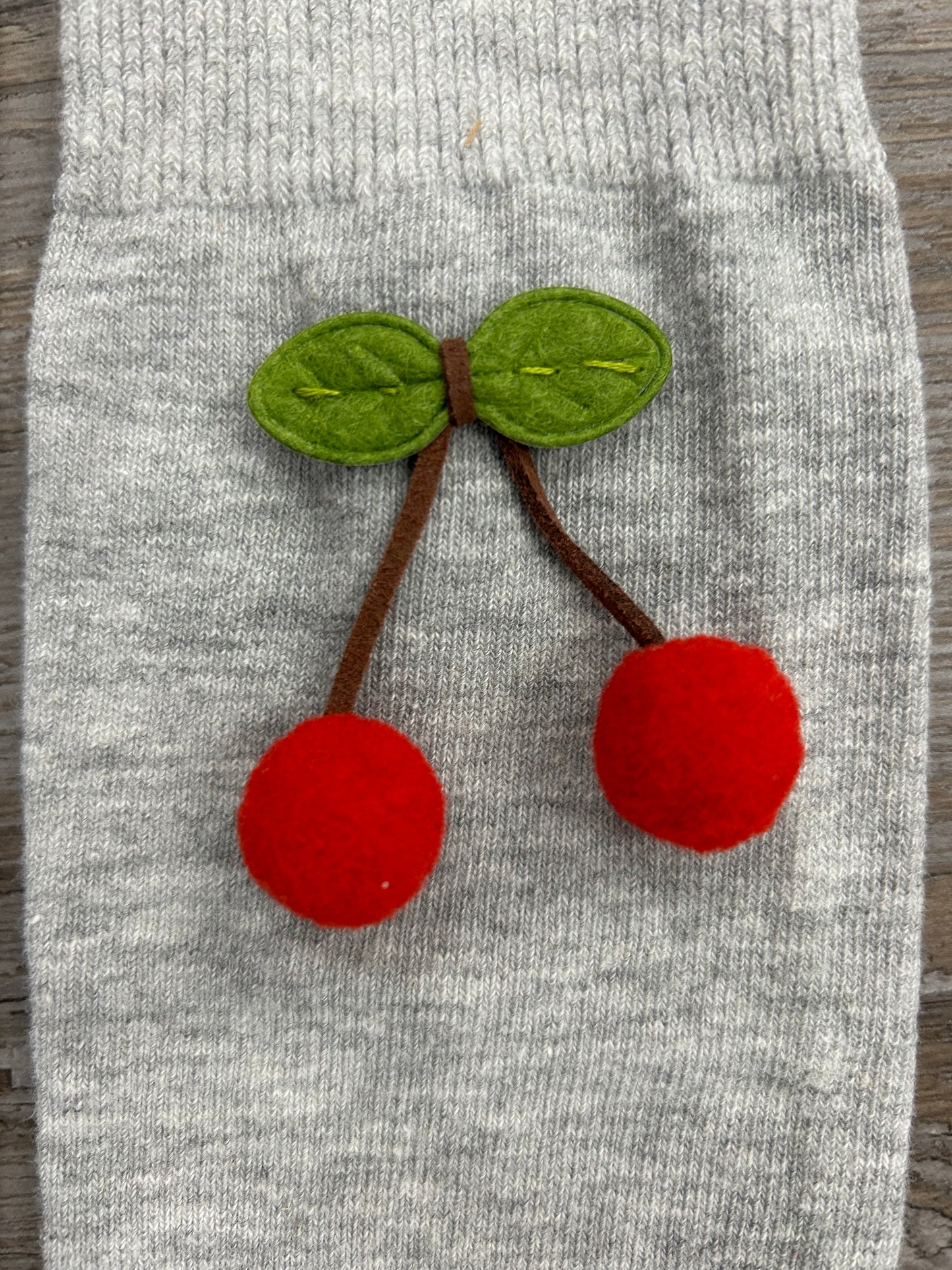 Hand Made Cherry Grey Crew Socks