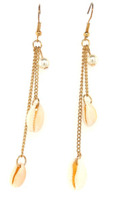 Cowry Shell Dandle Earrings With Pearl Accent