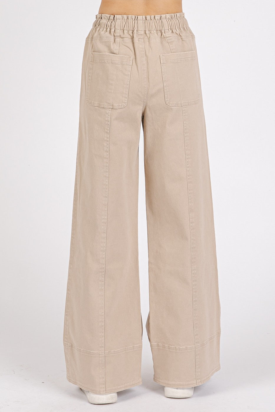 Mineral Wash Wide Leg Structured Elastic Waist Pants - Stone Tan