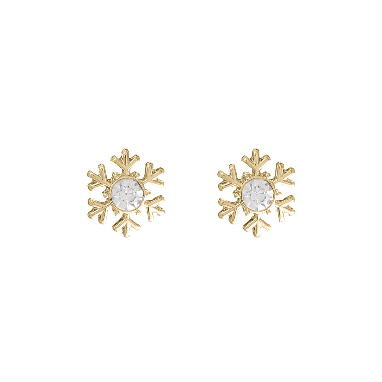 Crystal Center Stud Snowflake Earrings - In Gold & Silver