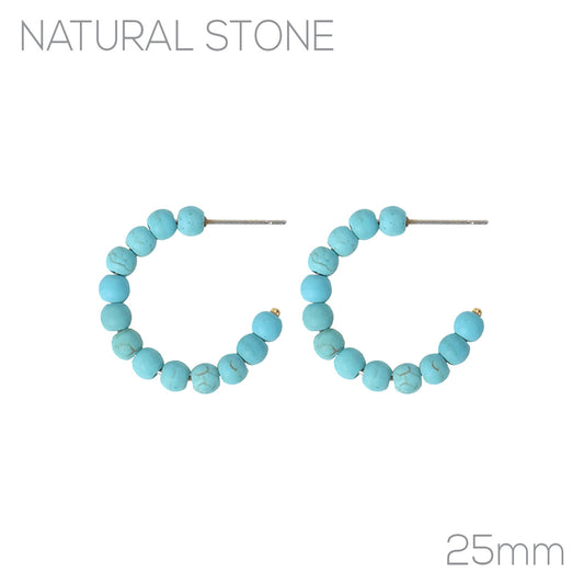 Natural Stone Turquoise Beaded Hoop Earrings
