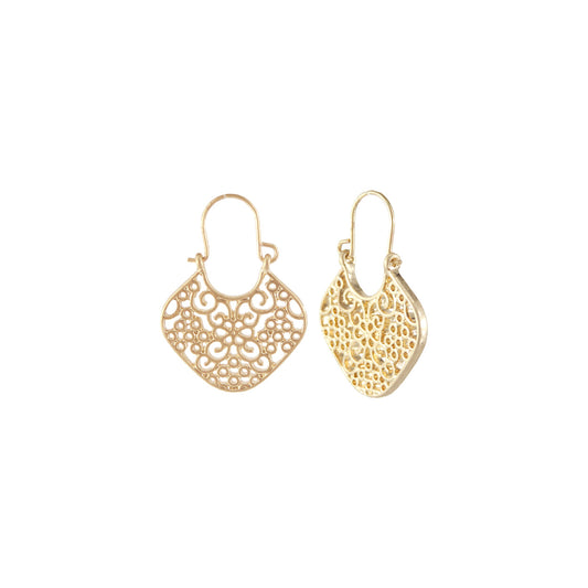 Floral Filigree Tilted Square Drop Earrings - In Gold & Silver