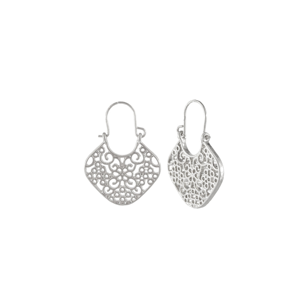 Floral Filigree Tilted Square Drop Earrings - In Gold & Silver
