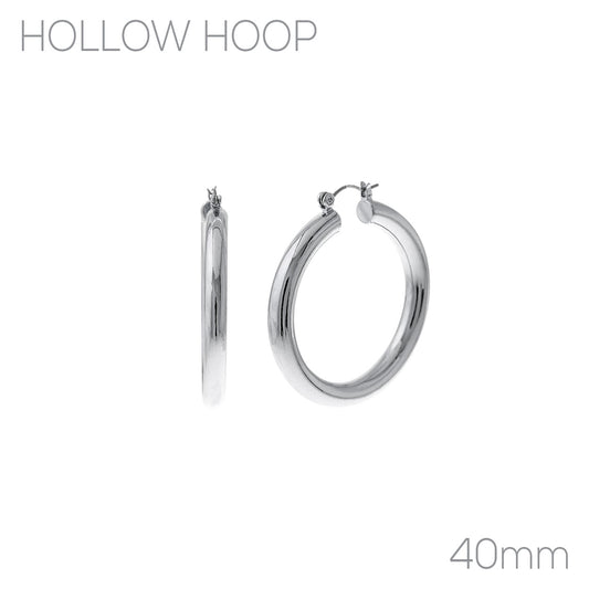 Hollow Hoop Banded Hoop Earring - 1.58 Inch - In Gold & Silver