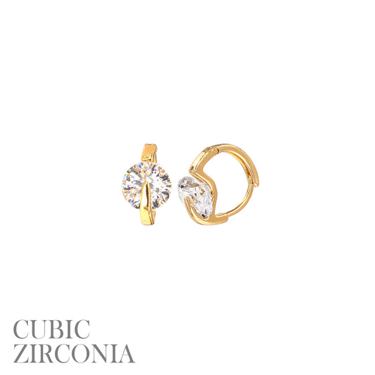 CZ Balancing Crystal Huggie Hoop Earrings - In Gold & Silver