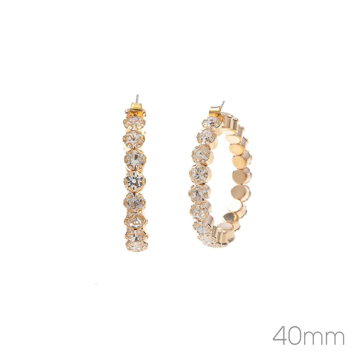 Chunky Round Crystal Post Back Hoop Earrings - In Gold & Silver