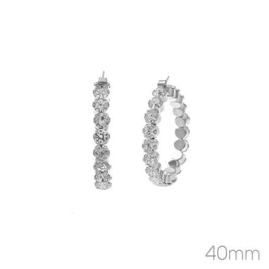 Chunky Round Crystal Post Back Hoop Earrings - In Gold & Silver