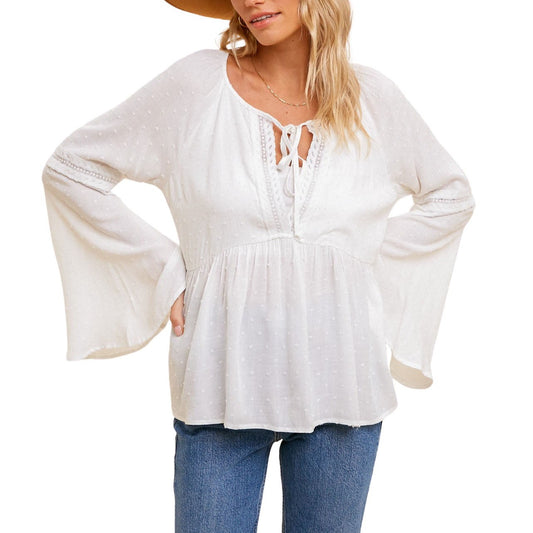 Flaired Sleeve Baby Doll Swing Top - White