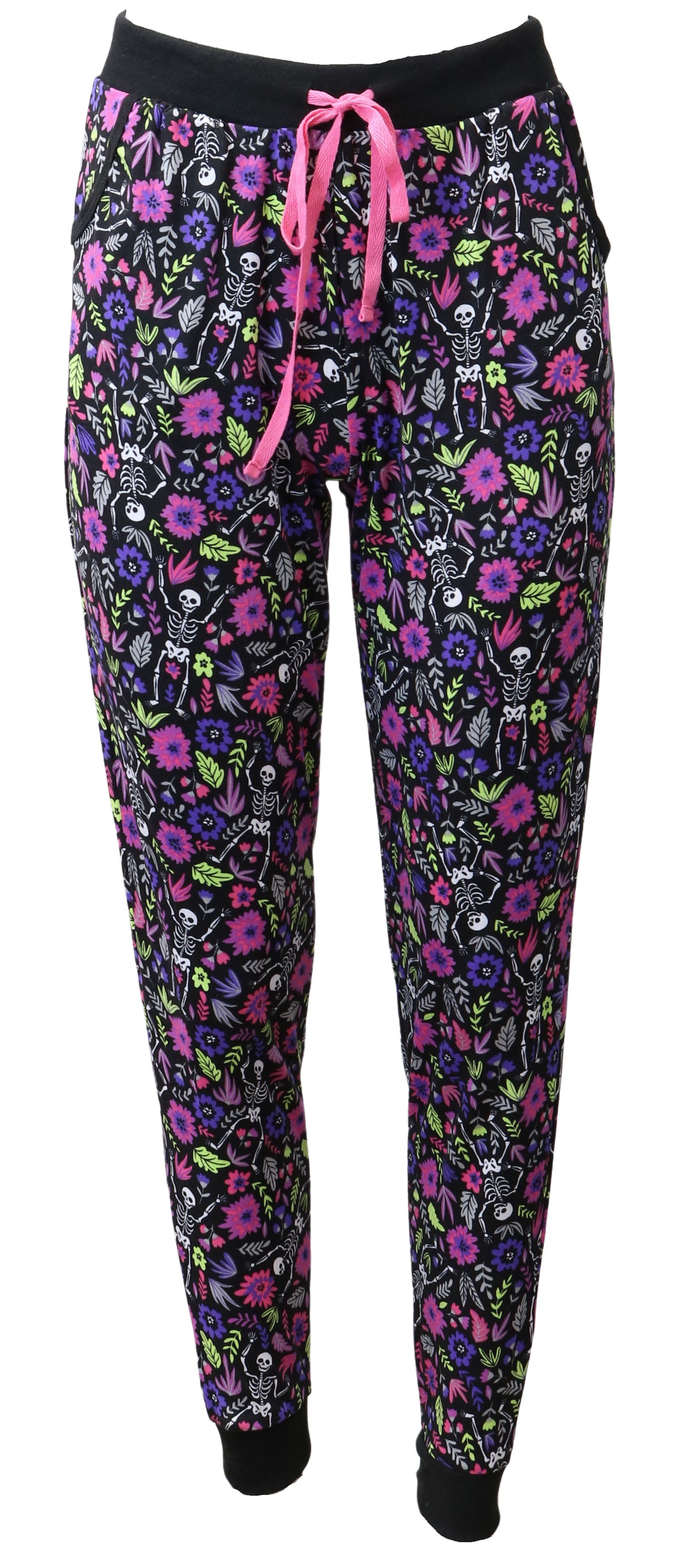 Purple Floral Skull Jogger Pajama Set w/ Pockets