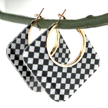 Load image into Gallery viewer, Black &amp; White Checkered Square Hoop Earring