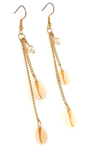Cowry Shell Dandle Earrings With Pearl Accent