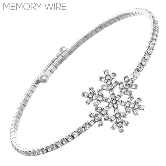 Crystal Snowflake Wire Wrap Bracelet - Silver