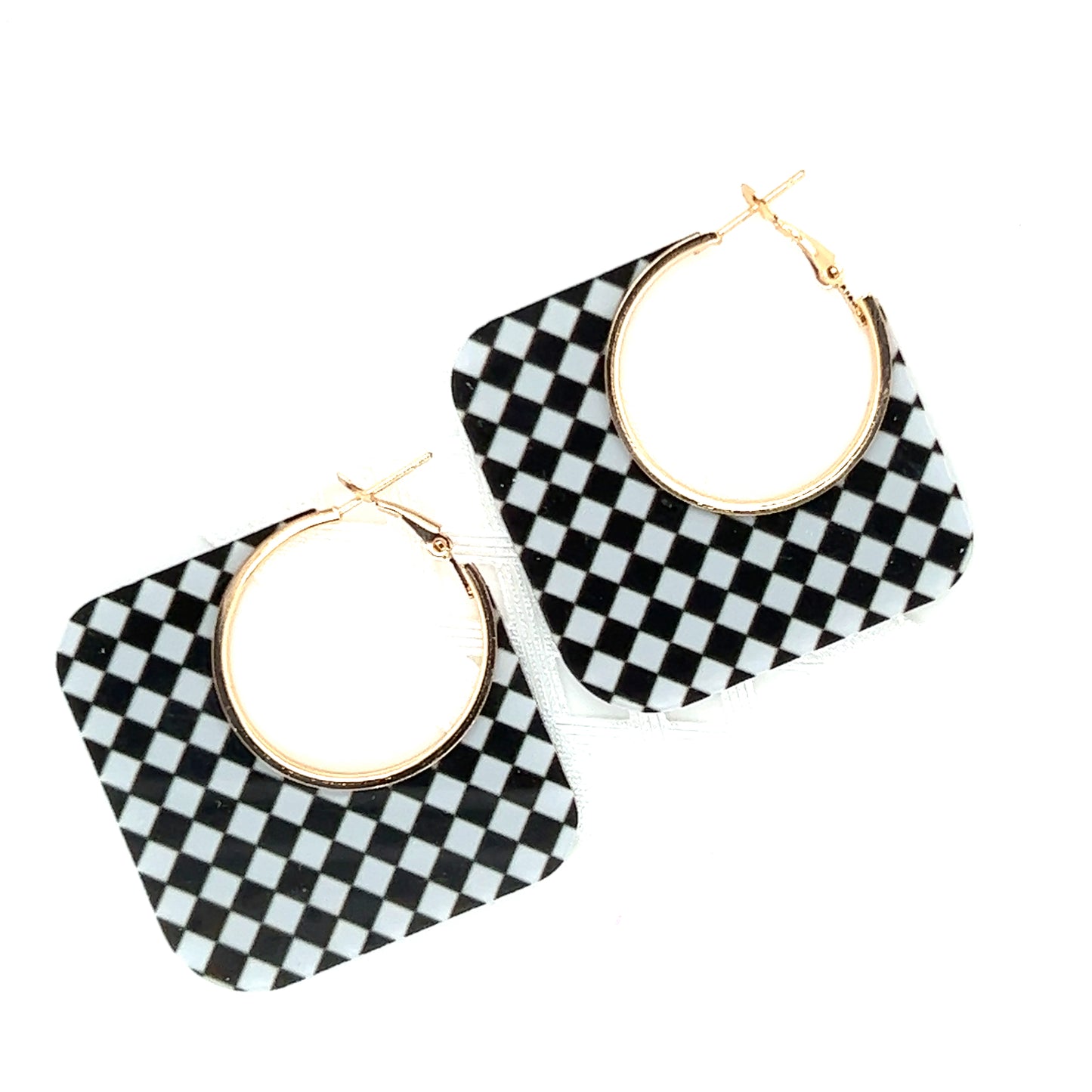 Black & White Checkered Square Hoop Earring