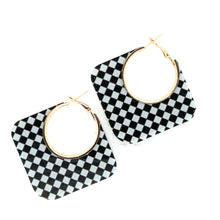 Load image into Gallery viewer, Black &amp; White Checkered Square Hoop Earring
