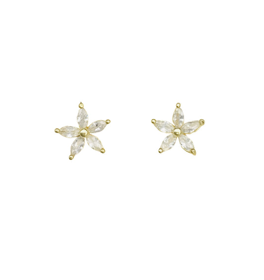 CZ Star Flower Stud Earrings - Gold Dipped Sterling Silver