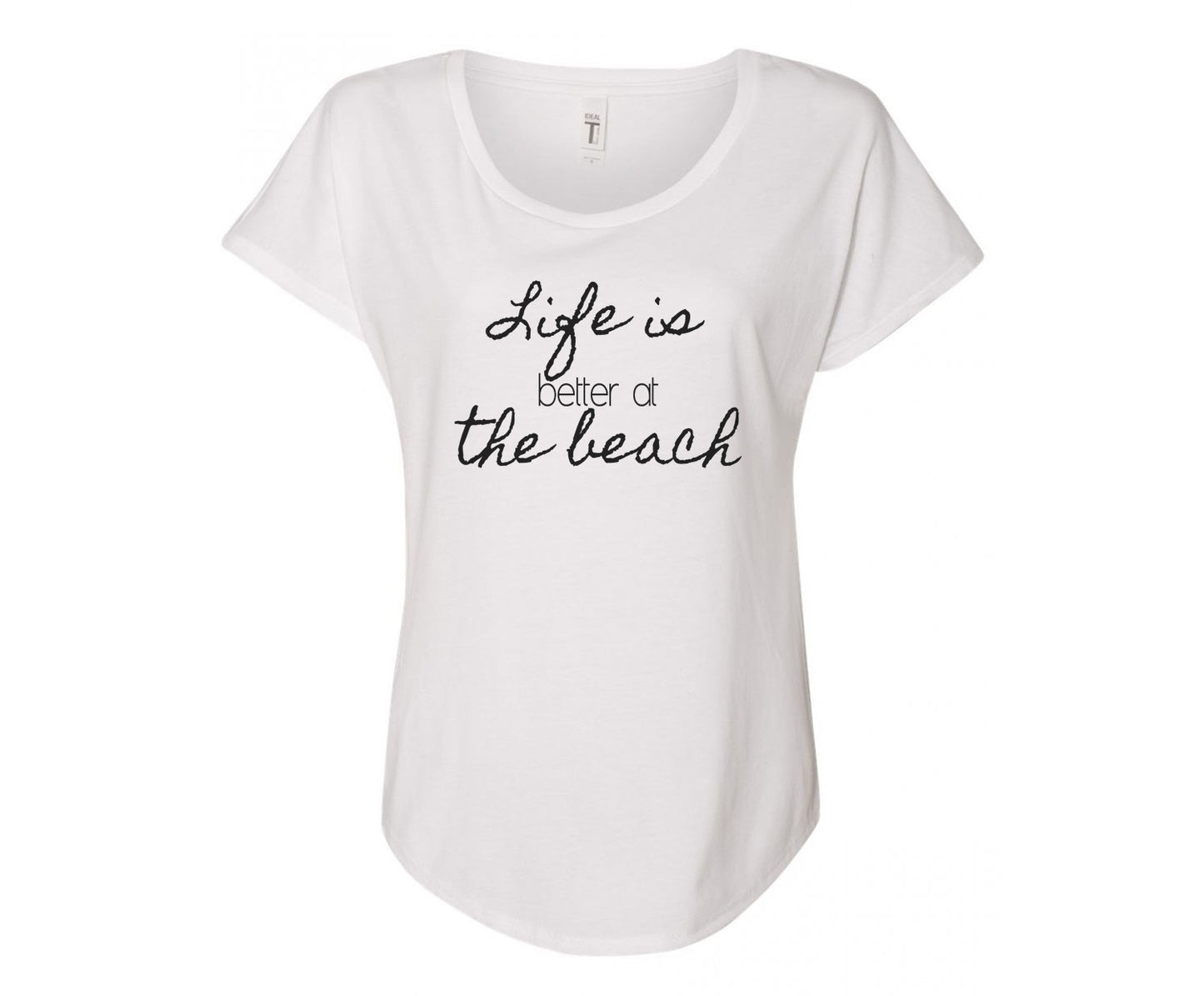 Life Is Better At The Beach Ladies Tee Shirt - In Grey & White