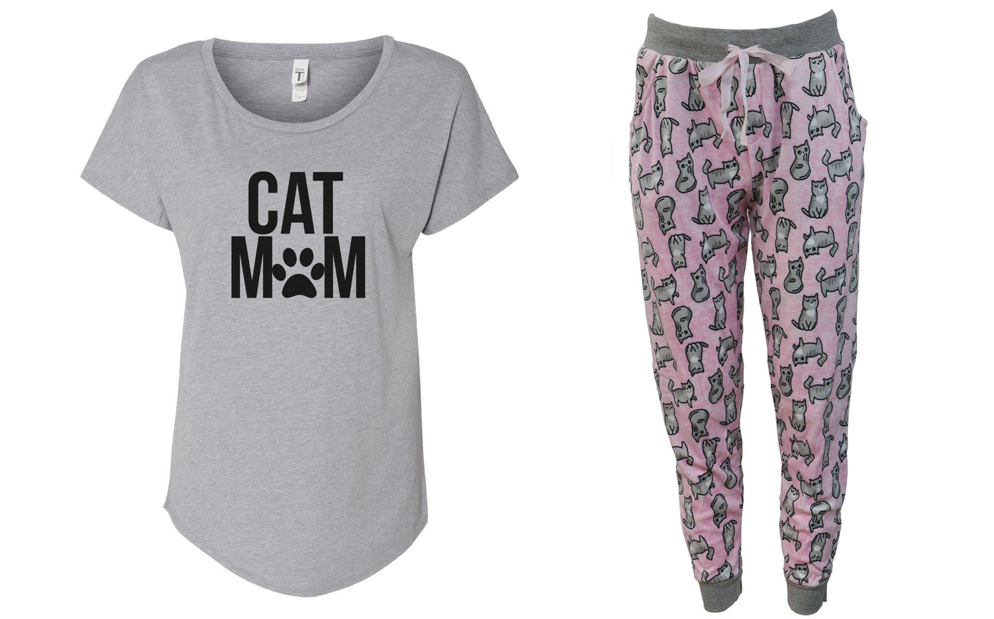Cat Mom Pink Pajama Jogger Set