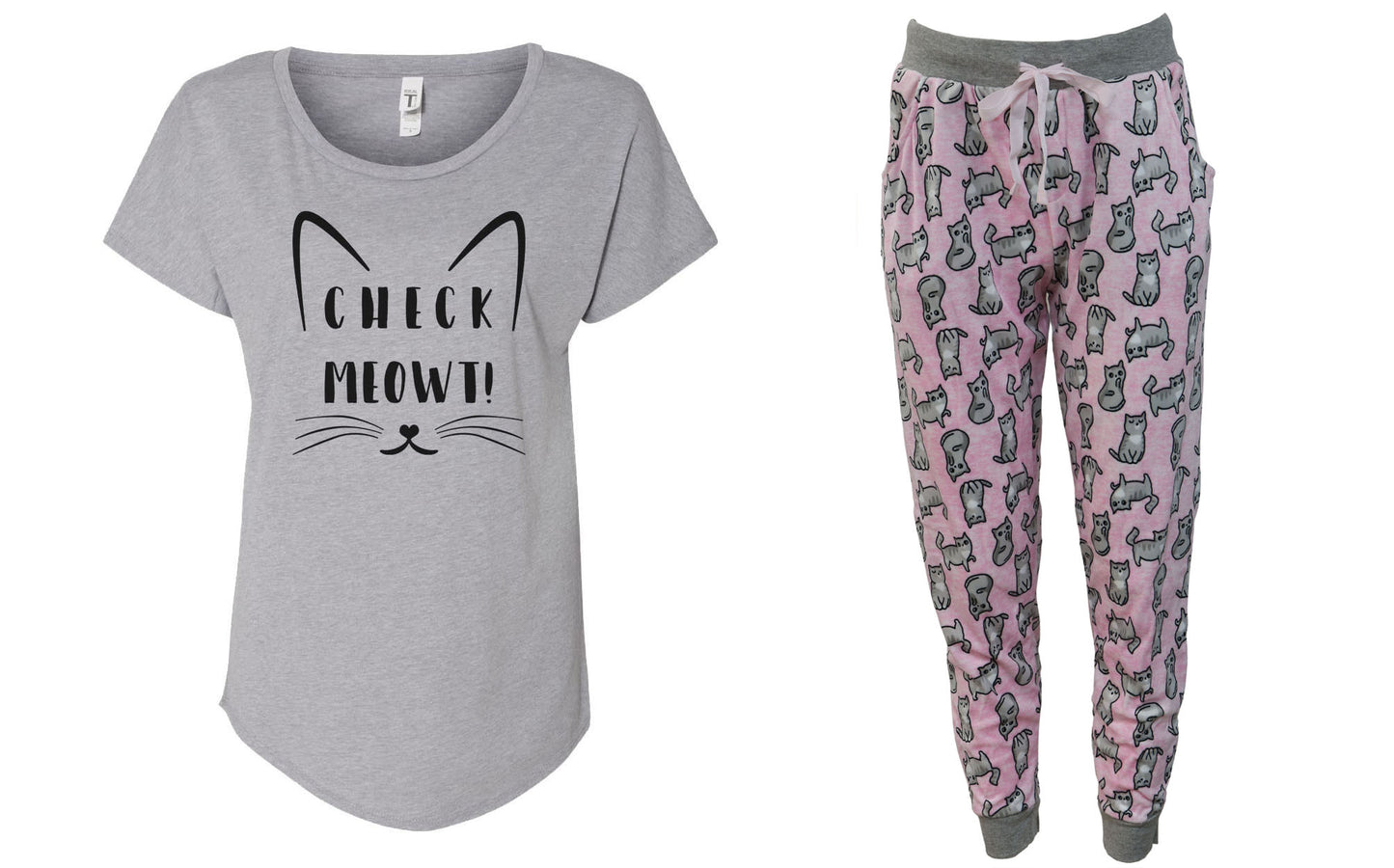 Check Meowt Cat Pink Pajama Jogger Set