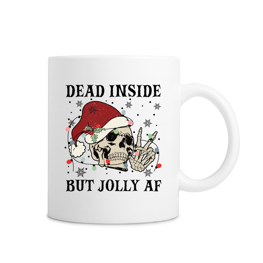 Dead Inside But Jolly AF Skeleton Mug - White