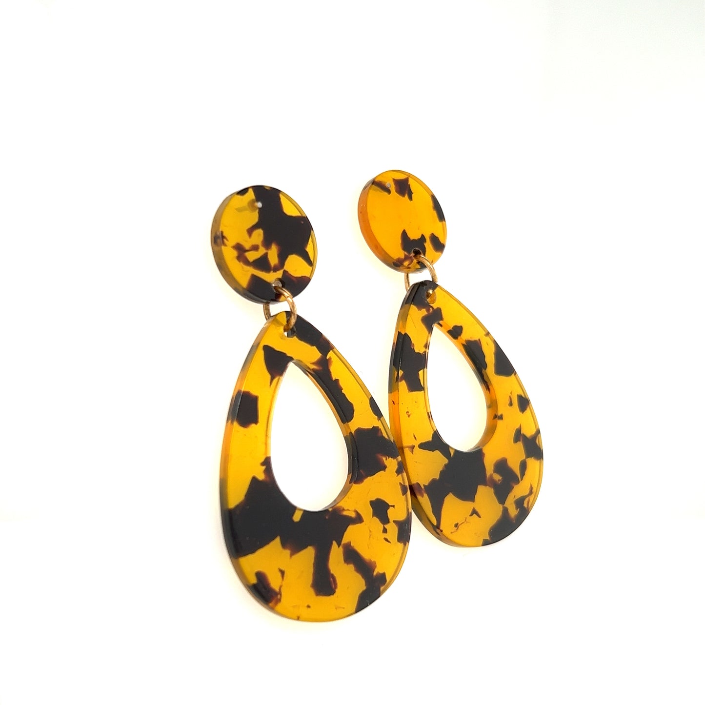 Button & Teardrop Cut Out Acrylic Tortoise Dangle Earring
