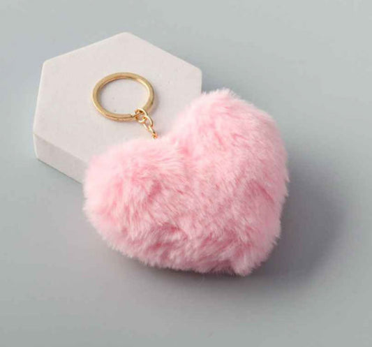 Fluffy Fuzzy Heart Keychain - In 3 colors