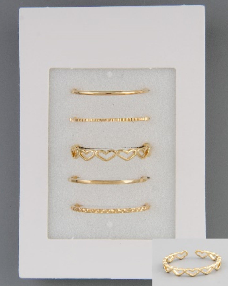 Golden Heart Thin Band Ring Pack - 5 Rings