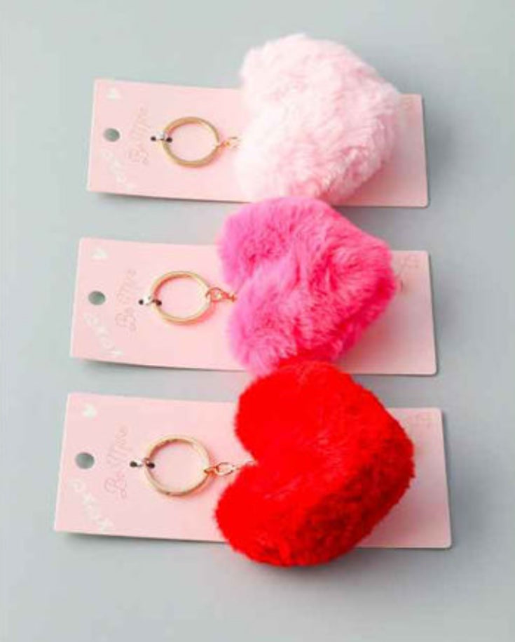 Fluffy Fuzzy Heart Keychain - In 3 colors