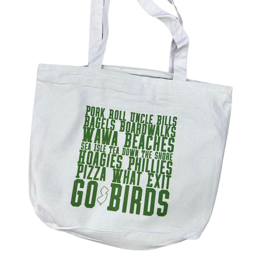 Down The Shore Zipper Tote Bag - White & Kelly Green Text