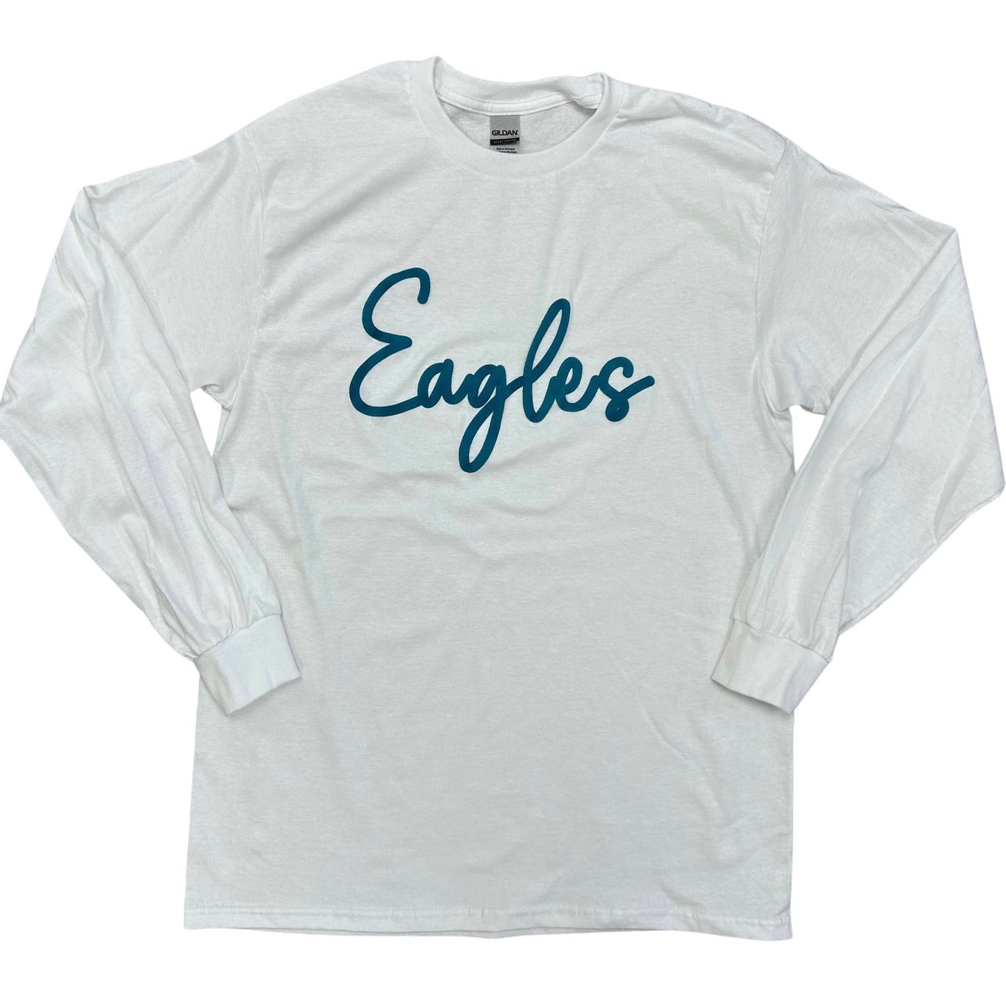 Eagles 3D Script Long Sleeve Tee - White & Green Text