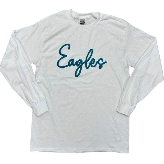 Eagles 3D Script Long Sleeve Tee - White & Green Text