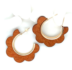 Retro Wooden Flower Cut Half Hoop Earring