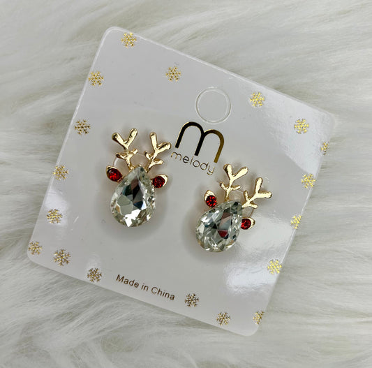 Reindeer Rhinestone Post Back Earrings