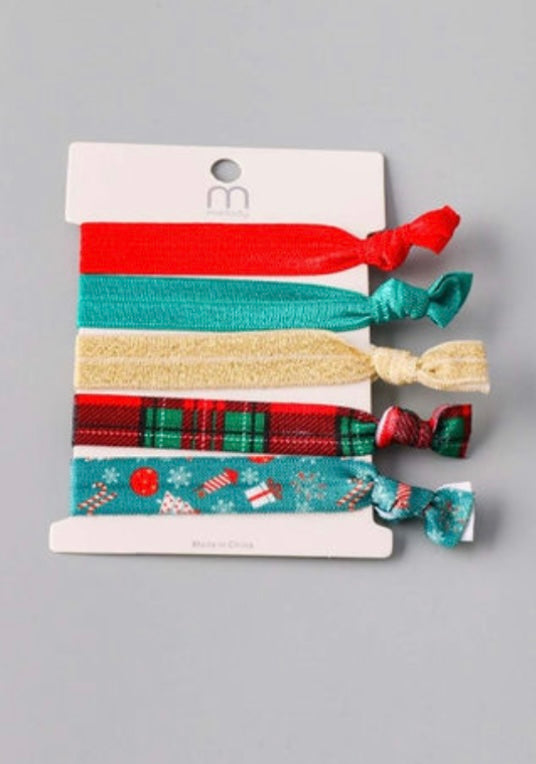 Christmas Holiday Elastic Knotted Hair Tie 5 Pack