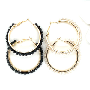 Sparkling Crystal Beaded Gold Tone Hoop Earrings